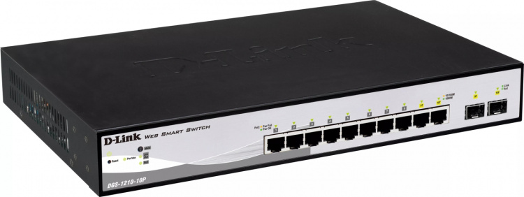 D-Link netværksswitch, Layer 2, 10/100/1000Mbps, 8xRJ45, 2xSFP, PoE,