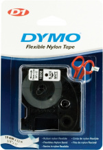 DYMO D1, markeringstape i nylon, 19 mm, sort tekst på hvid tape, 3,5