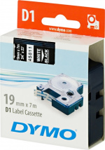 DYMO D1, markeringstape, 19mm, hvid tekst på sort tape, 7m - 45811