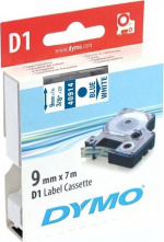 DYMO D1, markeringstape, 9mm, blå tekst på hvid tape, 7m - 40914
