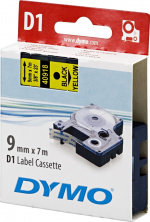 DYMO D1, markeringstape, 9 mm, sort tekst på gul tape, 7 m