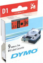 DYMO D1, markeringstape, 9mm, sort tekst på rød tape, 7m - 40917