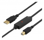 DELTACO PRIME USB 2.0 kabel Type A han - Type B han, aktiv, 10m, sort