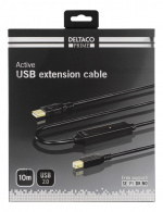 DELTACO PRIME USB 2.0 kabel Type A han - Type B han, aktiv, 10m, sort