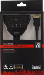 DELTACO HDMI Pigtail Switch, auto/manu HDMI-switch, tre til en, sort DELTACO HDMI Pigtail Switch, auto/manu HDMI-switch, tre til en, sort