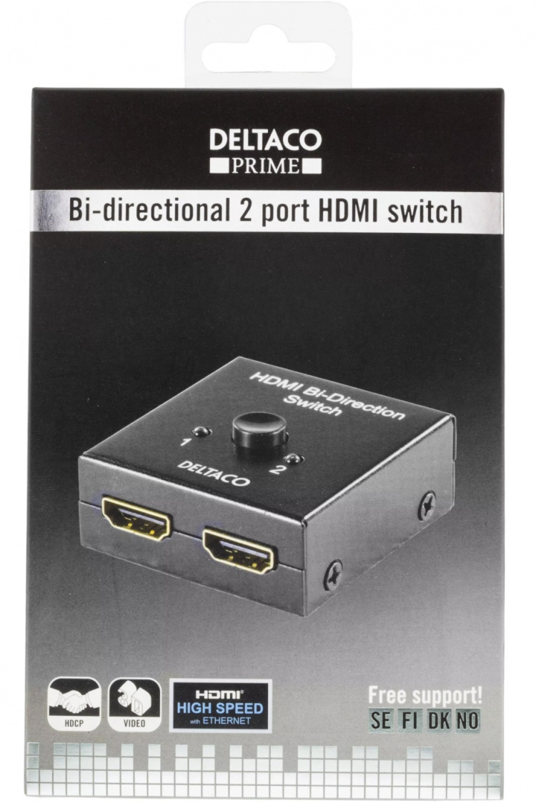 DELTACO Manuel dobbelrettet HDMI-switch,2 indgange til 1 udgang, eller