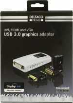 DELTACO PRIME USB 3.0 til DVI/HDMI/VGA-adapter, fungerer som et ekstr