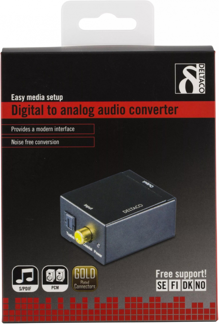 DELTACO lydkonverter fra digital til analog, S/PDIF coaxial og Toslink