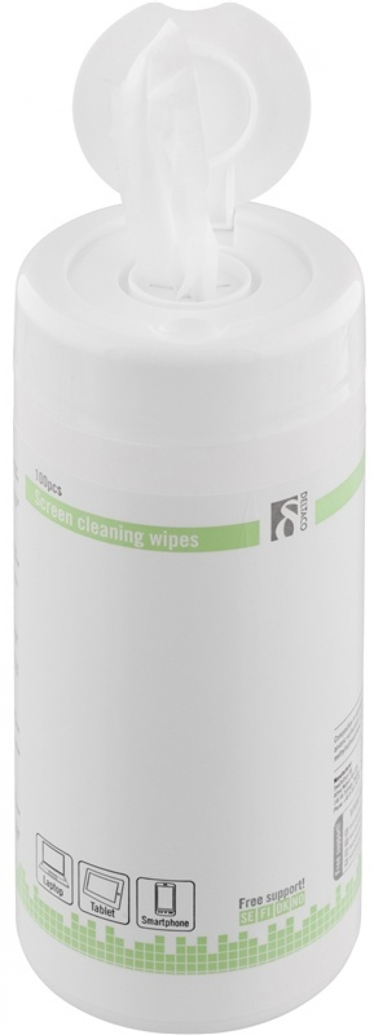 DELTACO vådservietter, til rengøring af skærme, indeholder 100 stor