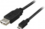 DELTACO USB-adapter Type A hun - Type Micro B han, <b>OTG</b>, 0,2m, s