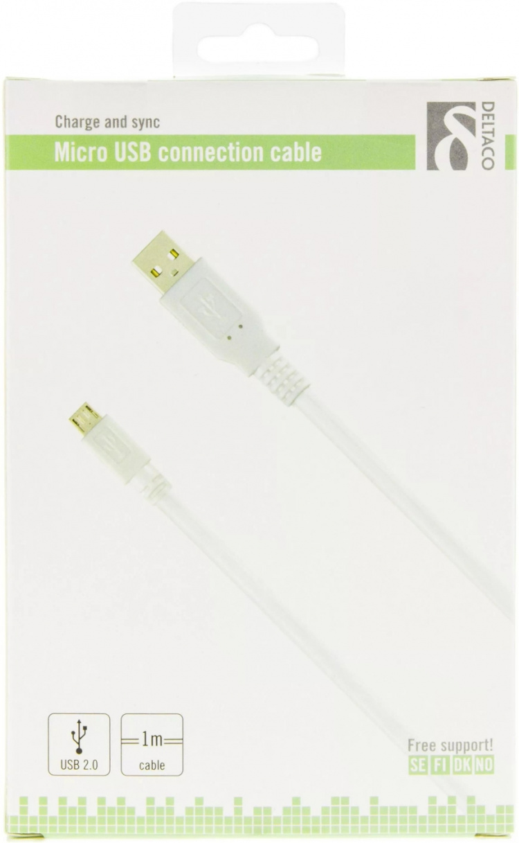 DELTACO USB 2.0 kabel Type A han - Type Micro B han, 5-pin, til opladn