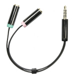 DELTACO lydadapter, 3,5mm han til 3,5mm mikrofon hun og 3,5mm stereo