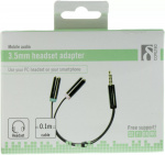 DELTACO lydadapter, 3,5mm han til 3,5mm mikrofon hun og 3,5mm stereo