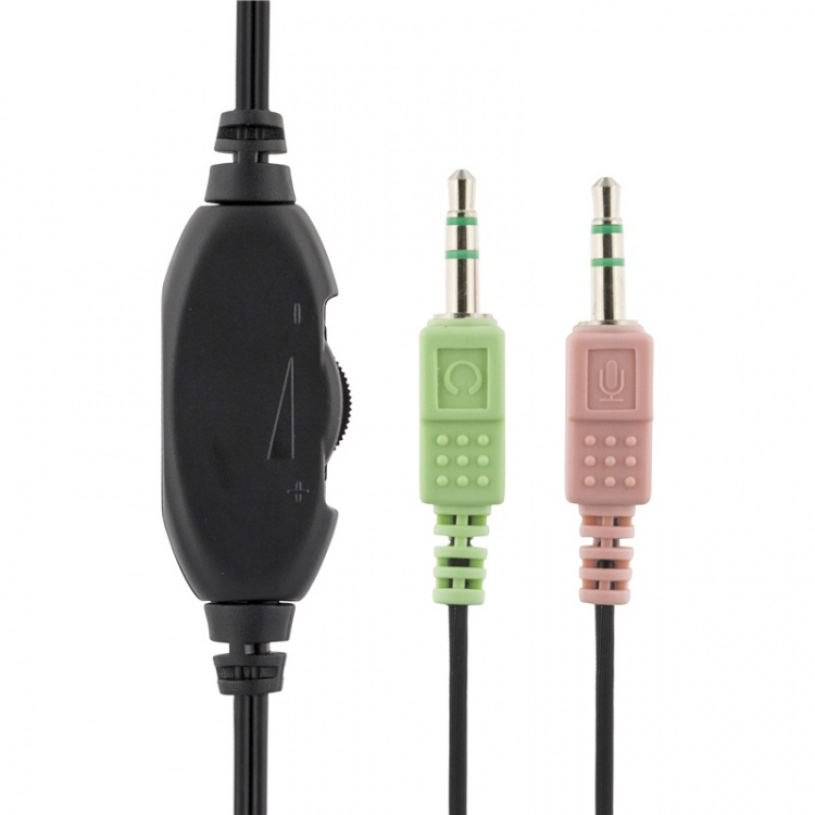 DELTACO headset, <b>volumenkontrol på kablet</b>, 2x3,5mm, 2m kabel,