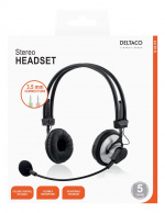 DELTACO headset, <b>volumenkontrol på kablet</b>, 2x3,5mm, 2m kabel,