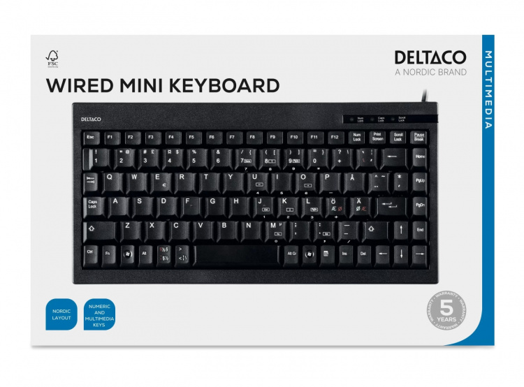 DELTACO minitastatur, USB, sort, svensk layout