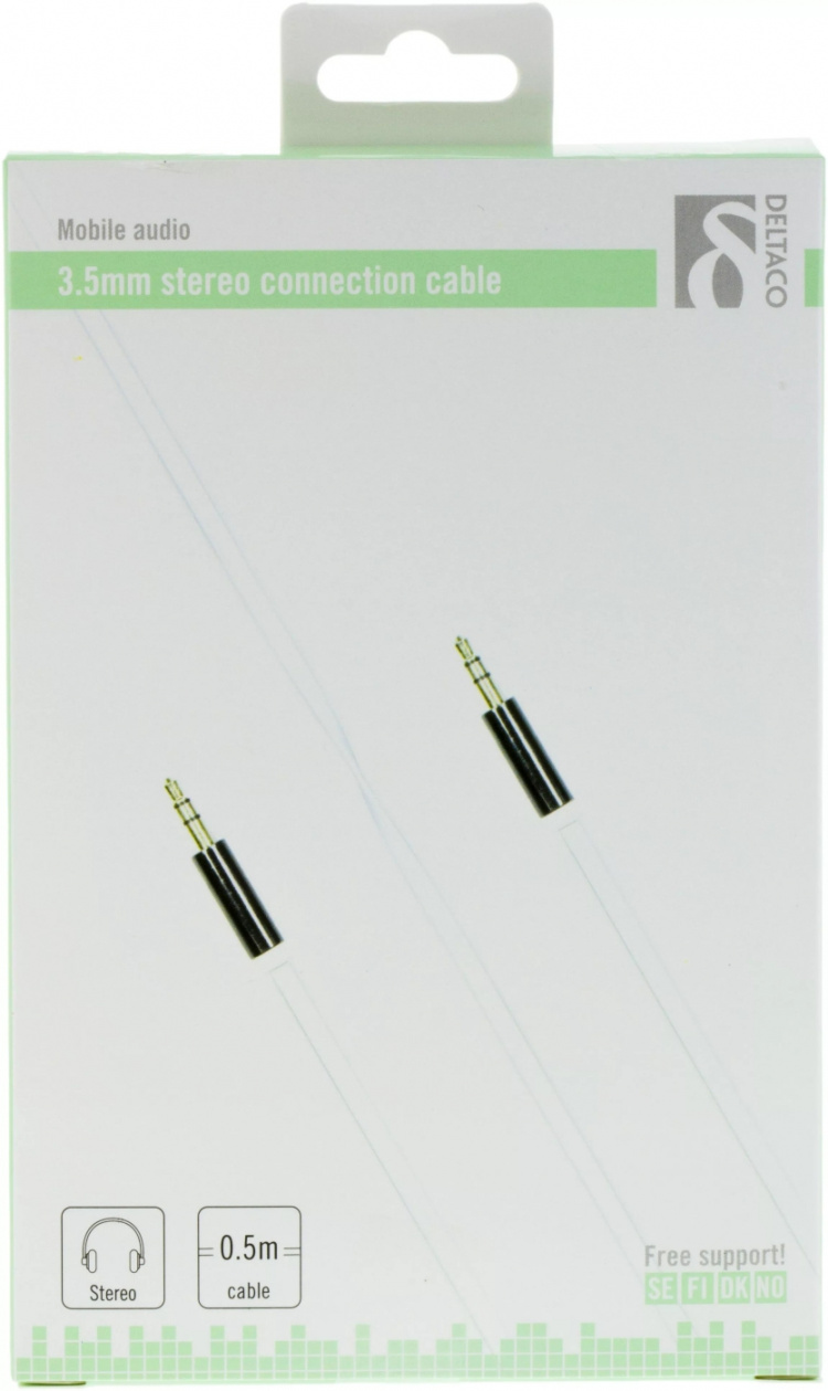 DELTACO lydkabel, 3,5mm han til 3,5mm han, 0,5m, hvid