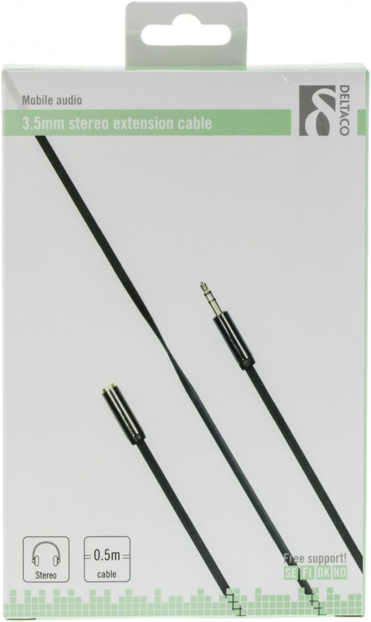 DELTACO lydkabel, 3,5mm ret han til 3,5mm hun, <b>4-pin</b>, 0,5m, so