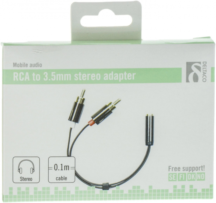 DELTACO lydadapter, 3,5mm stereo hun til 2xRCA han, 0,1m, sort