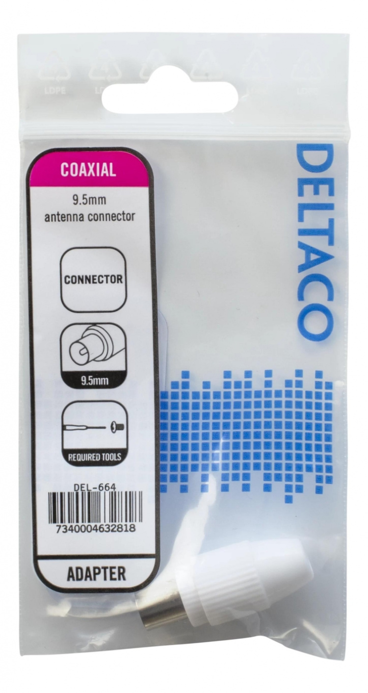 DELTACO Antennestik, 9,5mm han, skruemontering