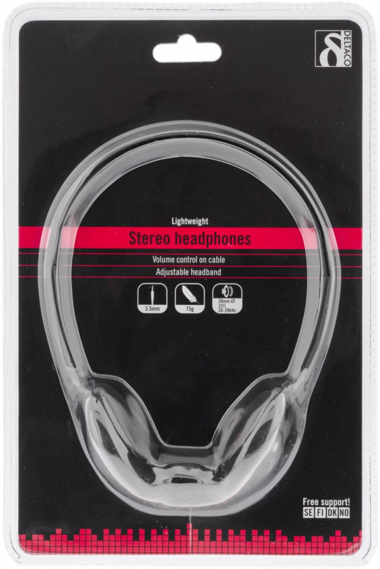 DELTACO Stereo Headphones , volumekontrol, 1x 3,5mm, ca 2m kabel