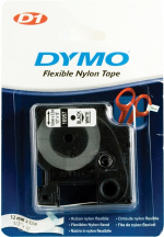 DYMO D1, markeringstape i nylon, 12 mm, sort tekst på hvid tape, 3,5