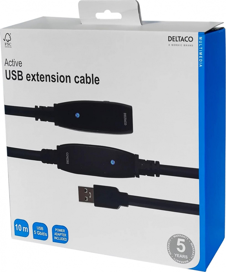 DELTACO PRIME USB 3.0-forlængerkabel, aktiv , Type A han - Typ