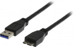 DELTACO USB 3.0 kabel, Type A han - Type Micro B han, 2m, sort