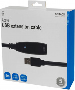 DELTACO PRIME aktiv USB 3.0-forlængerkabel, Type A han-hun,5m,sort