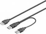 DELTACO USB-strømkabel, Y-kabel, 2xType A han til 1xType A hun, 0,3m