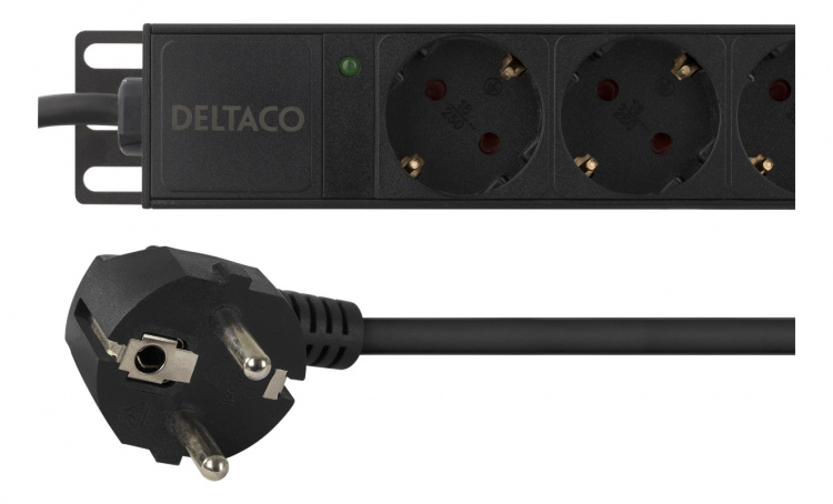 DELTACO strømskinne med 10xCEE 7/4 udtag 7/7, 0,501m 1U,3m sor