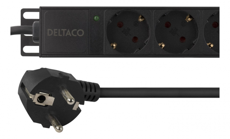 DELTACO strømskinne med 10xCEE 7/4 udtag 7/7, 0,501m 1U,3m sor