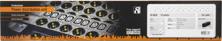 DELTACO strømskinne med 10xCEE 7/4 udtag 7/7, 0,501m 1U,3m sor