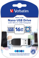 Verbatim Store \'n\' Stay Nano, USB 2.0 RAM inkl. OTG-adapter, 16GB, sor