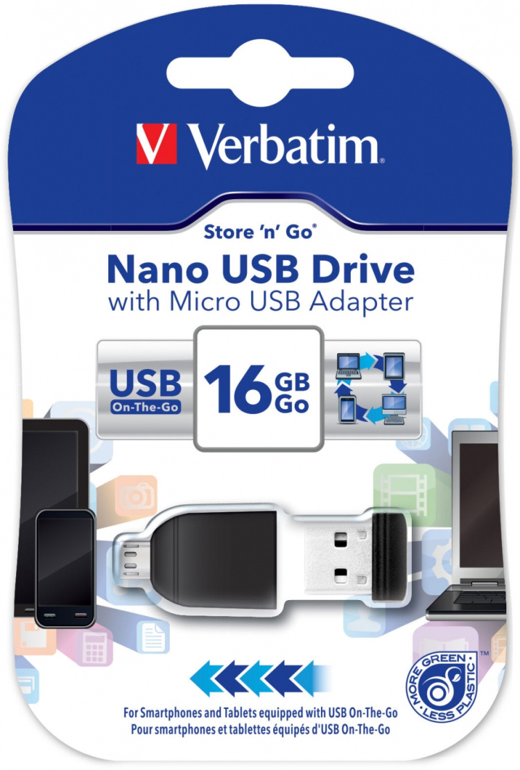 Verbatim Store \'n\' Stay Nano, USB 2.0 RAM inkl. OTG-adapter, 16GB, sor