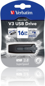 Verbatim USB 3.0 memory, Store\'N\'Go V3, <b>16GB</b>, sort/grå