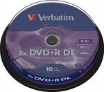 Verbatim DVD+R DL, 8x, 8,5 GB/240 min, 10-pack spindel, AZO