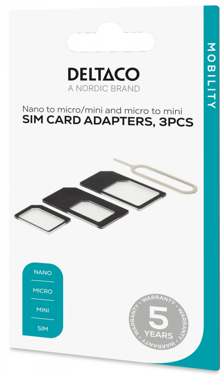 DELTACO SIM-kortadapter til micro/mini/nano-sim, sort