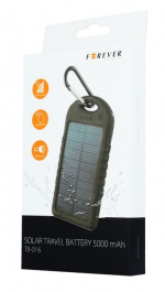 Forever STB-200 PowerBank, solcelle, 5000 mAh - Sort