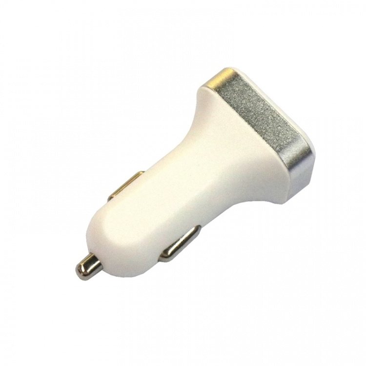 USB-biloplader med 2 USB-porte og display, Sølv