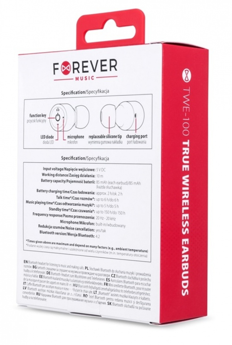 Forever, ægte trådløse ørepropper TWE-100, sort Forever, ægte trådløse ørepropper TWE-100, sort