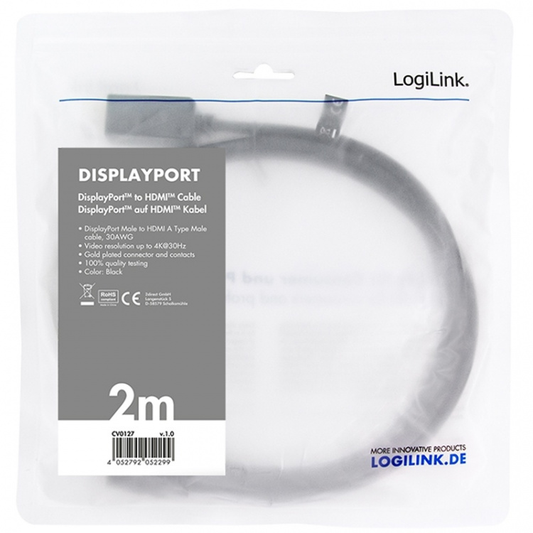 LogiLink DisplayPort 1.2 -> HDMI 1.4 4K 2m Sort