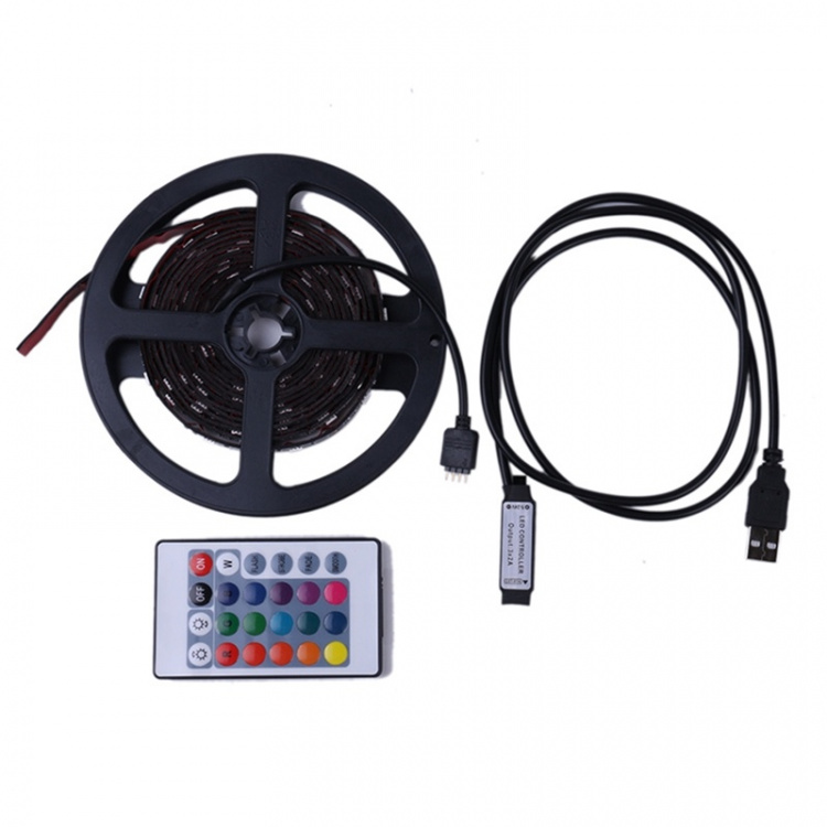 LED-strip, 2 meter, RGB med fjernbetjening, USB