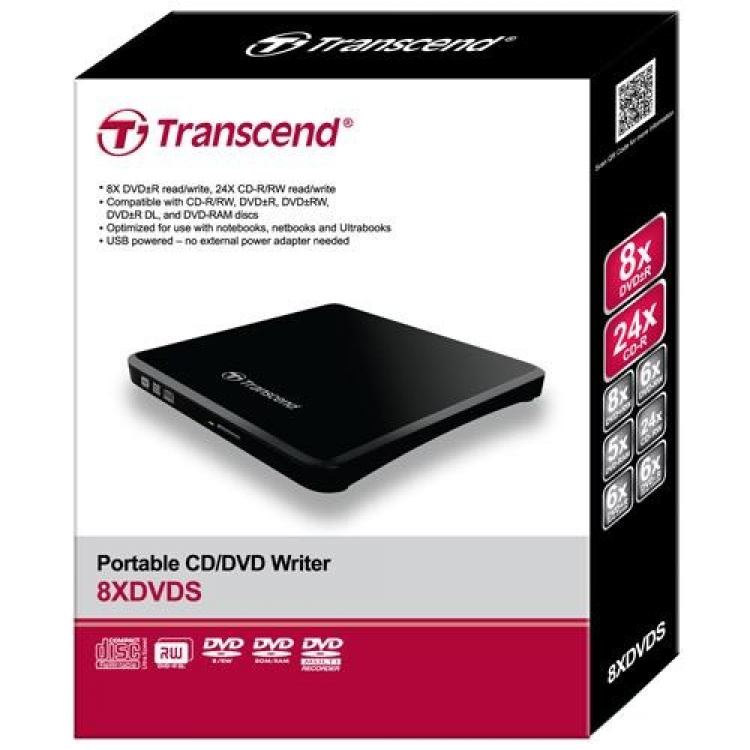 Transcend Extern Slim CD/DVD Brännare (TS8XDVDS-K)