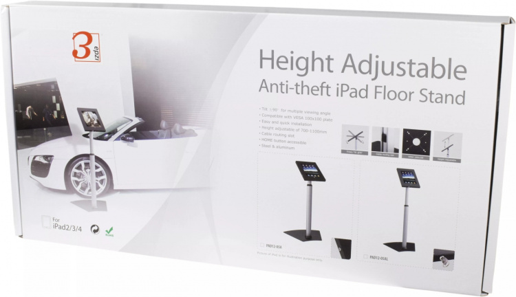 EPZI aflåselig gulvstativ til iPad 2/3/4/<b>Air </b> med justerbar h