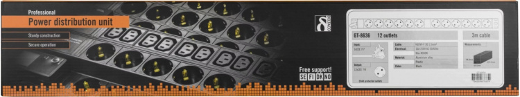 DELTACO strømskinne med <b>12</b>xCEE 7/4 udtag </b>1xCEE 7/7 tilslut