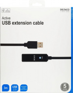 DELTACO PRIME USB 2.0 forlængerkabel, <b>aktivt</b>, Type A han - Typ