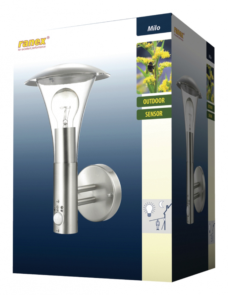 Ranex Udendørs Væglampe 60 W Med Bevægelsessensor Børstet Stål