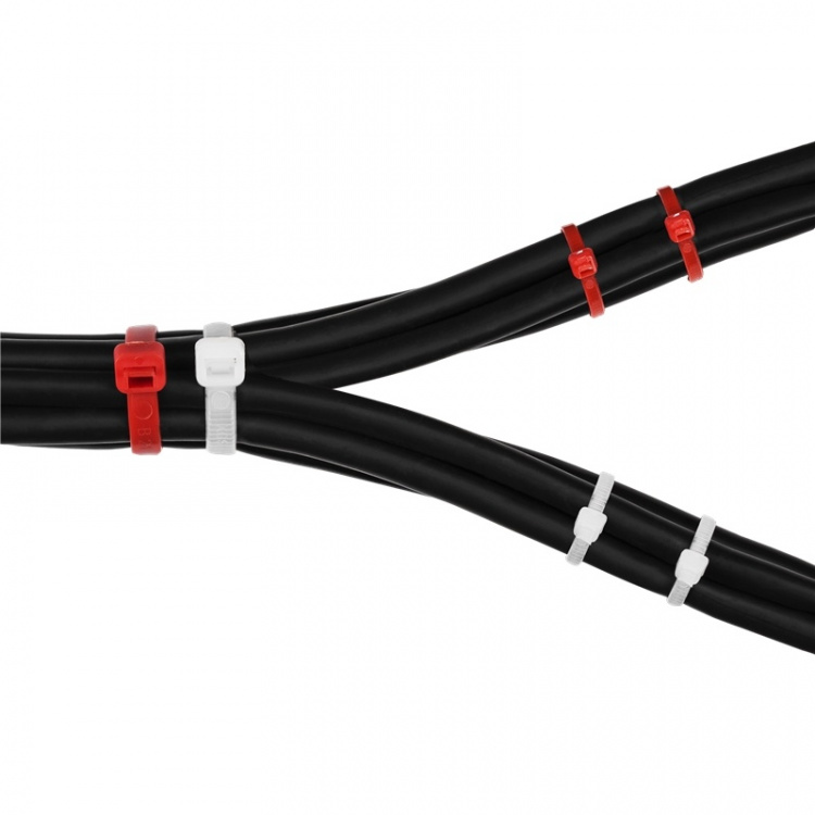 DELTACO strips, 100mm & 200mm, 200-pak, rød/hvid