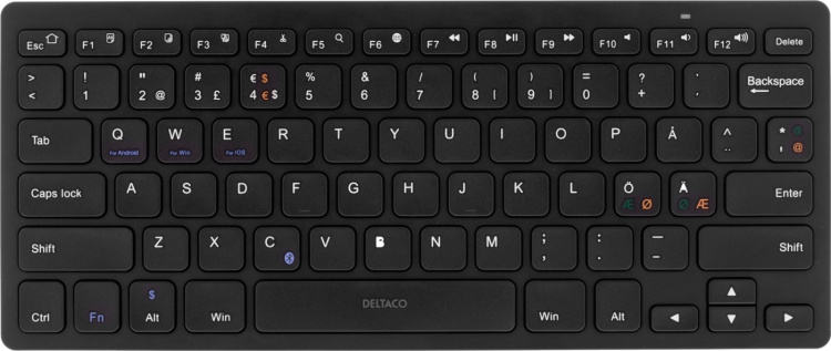 DELTACO trådløst minitastatur, lave taster, <b>Bluetooth</b>, 10m, s